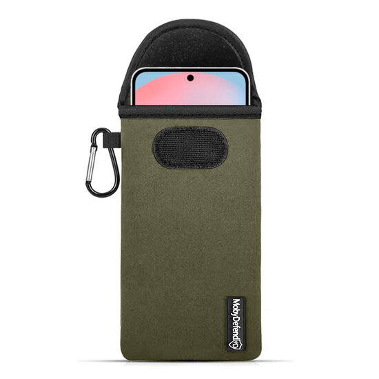 Hoesje voor Samsung Galaxy S24 FE - MobyDefend Neopreen Pouch Met Karabijnhaak - Insteekhoesje - Riemlus Hoesje - Groen