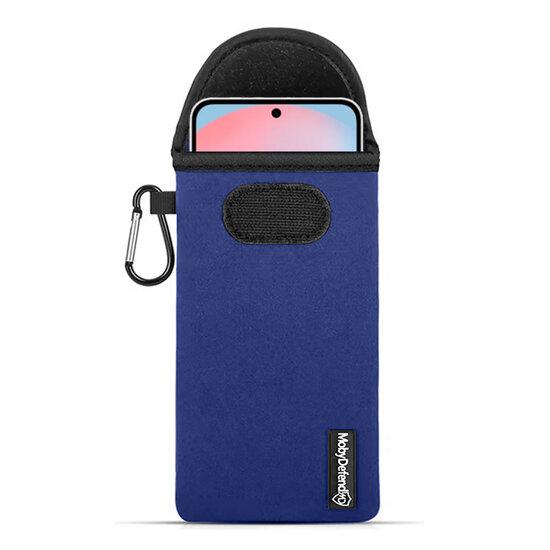 Hoesje voor Samsung Galaxy S24 FE - MobyDefend Neopreen Pouch Met Karabijnhaak - Insteekhoesje - Riemlus Hoesje - Blauw