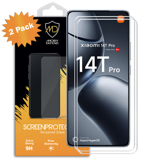 2-Pack Xiaomi 14T Pro Screenprotectors - MobyDefend Case-Friendly Screensavers - Gehard Glas