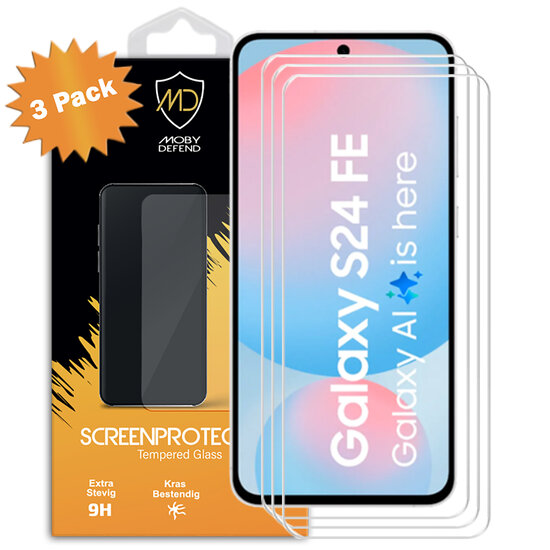 3-Pack Samsung Galaxy S24 FE Screenprotectors - MobyDefend Case-Friendly Screensavers - Gehard Glas