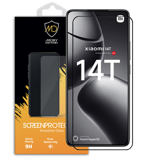 Xiaomi 14T Screenprotector - MobyDefend Screensaver Met Zwarte Randen - Gehard Glas 