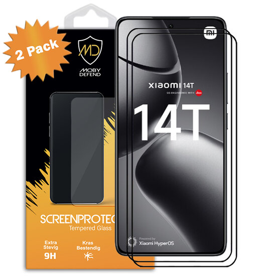 2-Pack Xiaomi 14T Screenprotectors - MobyDefend Screensavers Met Zwarte Randen - Gehard Glas 