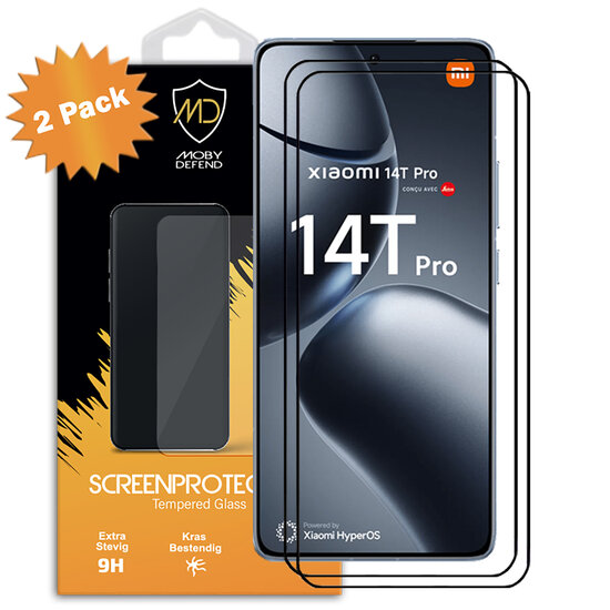 2-Pack Xiaomi 14T Pro Screenprotectors - MobyDefend Screensavers Met Zwarte Randen - Gehard Glas 