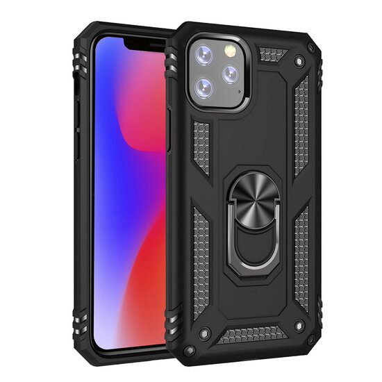 iPhone 11 Hoesje - MobyDefend Pantsercase Met Draaibare Ring - Zwart