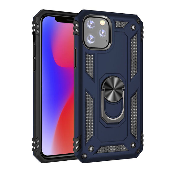 iPhone 11 Hoesje - MobyDefend Pantsercase Met Draaibare Ring - Blauw