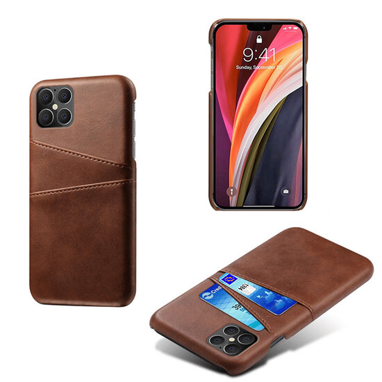 iPhone 12 / iPhone 12 Pro Hoesje - MobyDefend Lederen Backcover Met Vakjes Voor Pasjes - Bruin