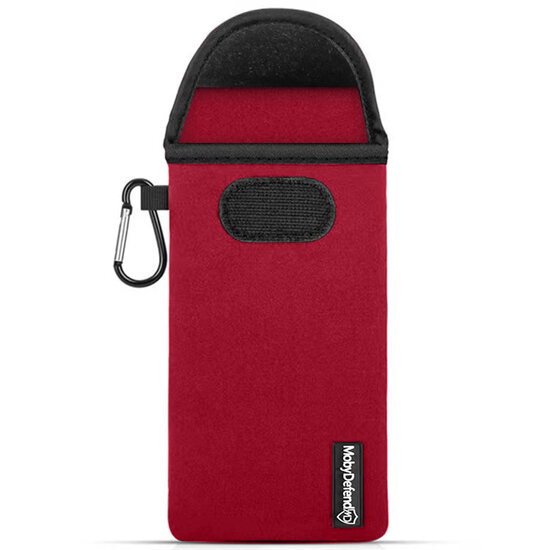 Hoesje voor iPhone 12 - MobyDefend Neopreen Pouch Met Karabijnhaak - Insteekhoesje - Riemlus Hoesje - Rood