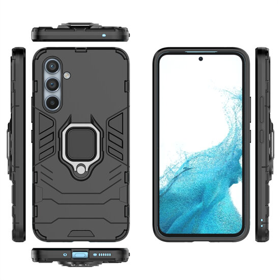 Samsung Galaxy A54 Hoesje - MobyDefend Dubbelgelaagde Pantsercase Met Standaard - Blauw