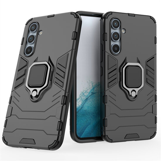 Samsung Galaxy A54 Hoesje - MobyDefend Dubbelgelaagde Pantsercase Met Standaard - Zwart