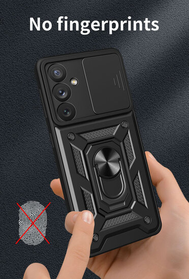 Samsung Galaxy A54 Hoesje - MobyDefend Pantsercase Met Draaibare Ring - Zilvergrijs