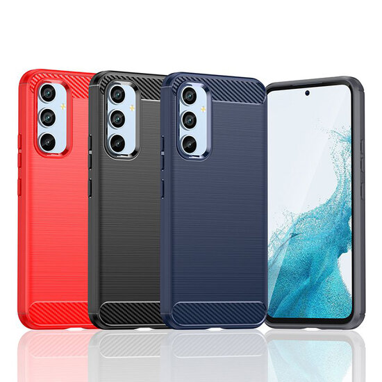 Samsung Galaxy A54 Hoesje - MobyDefend TPU Backcover - Geborstelde Metaal &amp; Carbon-Look - Rood