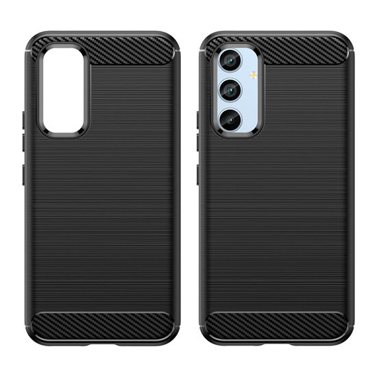 Samsung Galaxy A54 Hoesje - MobyDefend TPU Backcover - Geborstelde Metaal &amp; Carbon-Look - Zwart