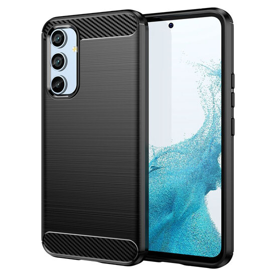 Samsung Galaxy A54 Hoesje - MobyDefend TPU Backcover - Geborstelde Metaal &amp; Carbon-Look - Zwart