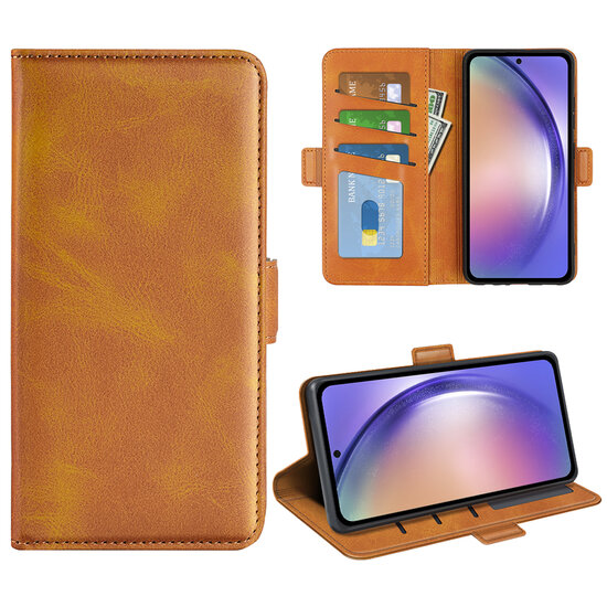 Samsung Galaxy A55 Hoesje - MobyDefend Luxe Wallet Book Case (Sluiting Zijkant) - Lichtbruin