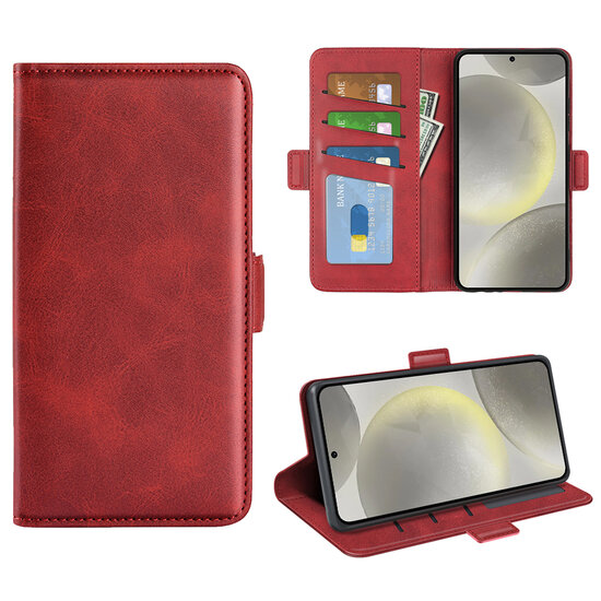 Samsung Galaxy S24 FE Hoesje - MobyDefend Luxe Wallet Book Case (Sluiting Zijkant) - Rood