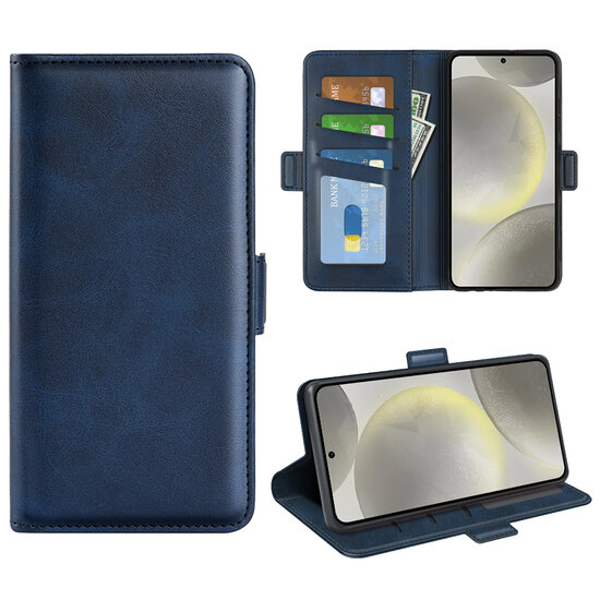 Samsung Galaxy S24 FE Hoesje - MobyDefend Luxe Wallet Book Case (Sluiting Zijkant) - Blauw