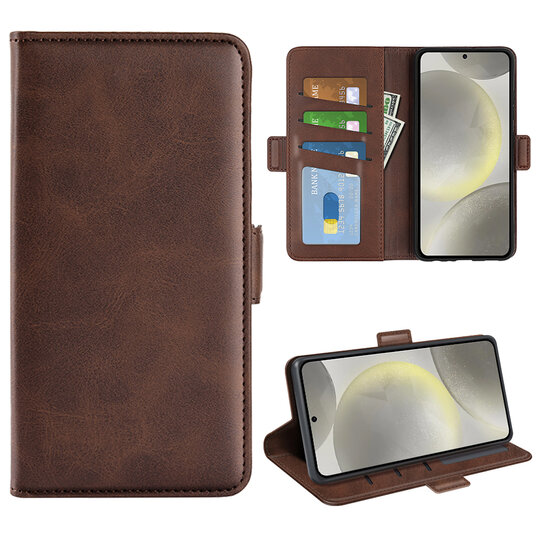 Samsung Galaxy S24 FE Hoesje - MobyDefend Luxe Wallet Book Case (Sluiting Zijkant) - Bruin