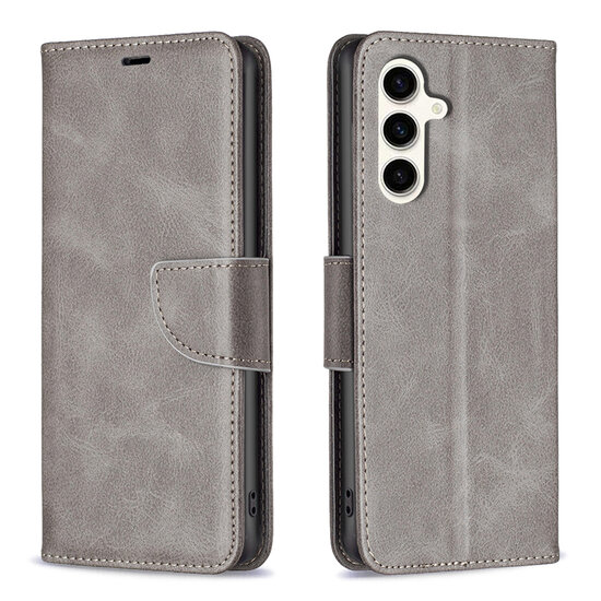 Samsung Galaxy S24 FE Hoesje - MobyDefend Wallet Book Case Met Koord - Grijs