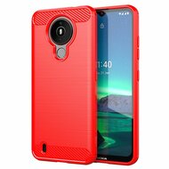 Nokia 1.4 Hoesje - MobyDefend TPU Backcover - Geborstelde Metaal &amp; Carbon-Look - Rood