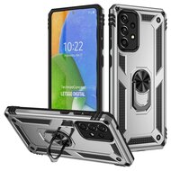 Samsung Galaxy A73 Hoesje - MobyDefend Pantsercase Met Draaibare Ring - Zilvergrijs