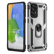 Samsung Galaxy A73 Hoesje - MobyDefend Pantsercase Met Draaibare Ring - Zilvergrijs