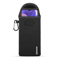 Hoesje voor Samsung Galaxy A23 - MobyDefend Neopreen Pouch Met Karabijnhaak - Insteekhoesje - Riemlus Hoesje - Zwart