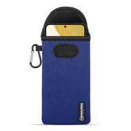 Hoesje voor Samsung Galaxy S22 - MobyDefend Neopreen Pouch Met Karabijnhaak - Insteekhoesje - Riemlus Hoesje - Blauw