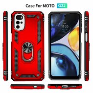 Motorola Moto G22 Hoesje, MobyDefend Pantsercase Met Draaibare Ring, Rood