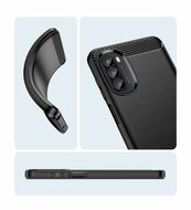 Motorola Moto G82 Hoesje - MobyDefend TPU Backcover - Geborstelde Metaal &amp; Carbon-Look - Zwart