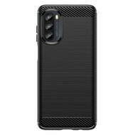 Motorola Moto G82 Hoesje - MobyDefend TPU Backcover - Geborstelde Metaal &amp; Carbon-Look - Zwart