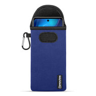 Hoesje voor Motorola Moto E32 / E32S - MobyDefend Neopreen Pouch Met Karabijnhaak - Insteekhoesje - Riemlus Hoesje - Blauw