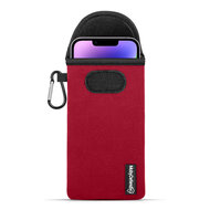 Hoesje voor iPhone 14 / iPhone 14 Pro - MobyDefend Neopreen Pouch Met Karabijnhaak - Insteekhoesje - Riemlus Hoesje - Rood