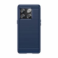 OnePlus 10T Hoesje - MobyDefend TPU Backcover - Geborstelde Metaal &amp; Carbon-Look - Blauw