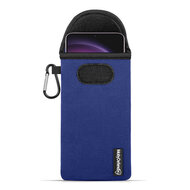 Hoesje voor Samsung Galaxy S23 - MobyDefend Neopreen Pouch Met Karabijnhaak - Insteekhoesje - Riemlus Hoesje - Blauw