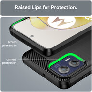 Motorola Moto G73 Hoesje - MobyDefend TPU Backcover - Geborstelde Metaal &amp; Carbon-Look - Zwart