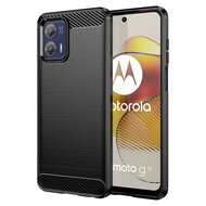 Motorola Moto G73 Hoesje - MobyDefend TPU Backcover - Geborstelde Metaal &amp; Carbon-Look - Zwart