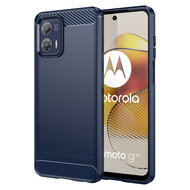 Motorola Moto G73 Hoesje - MobyDefend TPU Backcover - Geborstelde Metaal &amp; Carbon-Look - Blauw