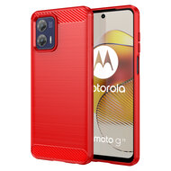 Motorola Moto G73 Hoesje - MobyDefend TPU Backcover - Geborstelde Metaal &amp; Carbon-Look - Rood