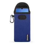 Hoesje voor Samsung Galaxy A34 - MobyDefend Neopreen Pouch Met Karabijnhaak - Insteekhoesje - Riemlus Hoesje - Blauw