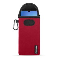 Hoesje voor Samsung Galaxy A34 - MobyDefend Neopreen Pouch Met Karabijnhaak - Insteekhoesje - Riemlus Hoesje - Rood