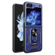 Samsung Galaxy Z Flip 5 Hoesje - MobyDefend Pantsercase Met Draaibare Ring - Blauw