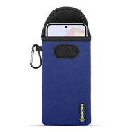 Hoesje voor Samsung Galaxy A35 - MobyDefend Neopreen Pouch Met Karabijnhaak - Insteekhoesje - Riemlus Hoesje - Blauw