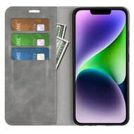 iPhone 15 hoesje - Luxe Wallet Bookcase (Magnetische Sluiting) - Grijs