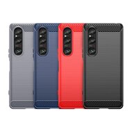 Sony Xperia 1 VI Hoesje - MobyDefend TPU Backcover - Geborstelde Metaal &amp; Carbon-Look - Blauw