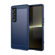 Sony Xperia 1 VI Hoesje - MobyDefend TPU Backcover - Geborstelde Metaal &amp; Carbon-Look - Blauw