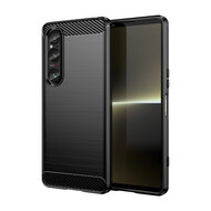 Sony Xperia 1 VI Hoesje - MobyDefend TPU Backcover - Geborstelde Metaal &amp; Carbon-Look - Zwart