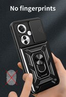 Oppo Reno 11F Hoesje, MobyDefend Pantsercase Met Draaibare Ring, Zilvergrijs