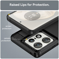 Motorola Edge 50 Pro Hoesje - MobyDefend TPU Backcover - Geborstelde Metaal &amp; Carbon-Look - Zwart