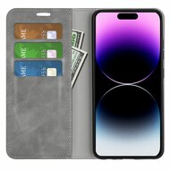 iPhone 15 Pro Hoesje - Luxe Wallet Bookcase (Magnetische Sluiting) - Grijs