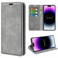 iPhone 15 Pro Hoesje - Luxe Wallet Bookcase (Magnetische Sluiting) - Grijs